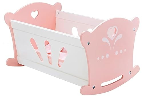 U.saf Wooden Dolls Cot, Kids Doll Heart Cutout Cot, Children's Doll Sleeping Bed Crib, Kids Dolls Furniture With Pillow & Bedding