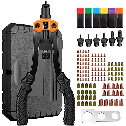AMTOVL Pince à Riveter Écrou 13” Pince à Insert Fileté Ecrou a Sertir M3 M4 M5 M6 M8 M10 Pinces à Rivets Inserts Écrous en Acier au Carbone avec clé