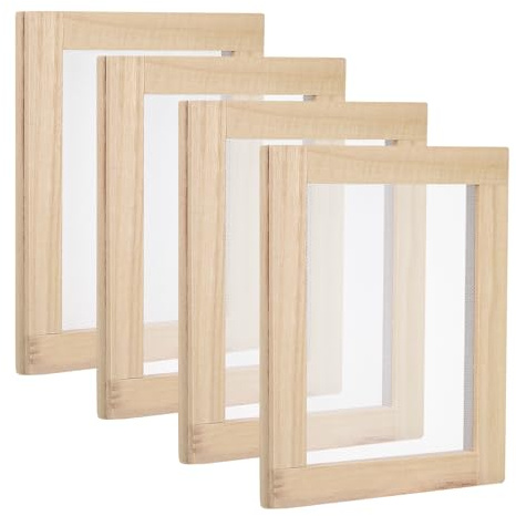 PATIKIL 7.1x5.9 Madera Papel Haciendo Pantalla, 4 Paquete Papel Haciendo Molde Marco Papel Fabricación Molde Baraja para Bricolaje Secas floreses Artesanía, Natural Color