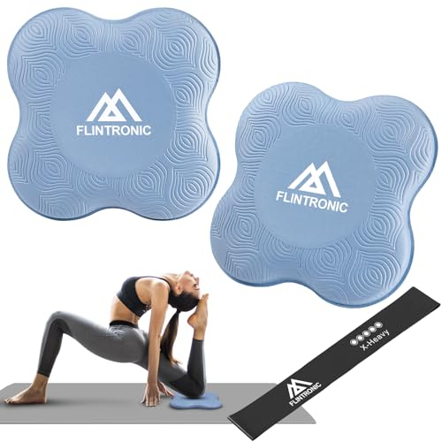 Flintronic Yoga-Unterstützung, rutschfeste Matte, Sport-Balance-Pad, bequeme, leichte Unterstützung für Knie, Hände, Handgelenke und Ellbogen, 20 x 20 cm, mit schwarzem Widerstandsband, 2 Stück