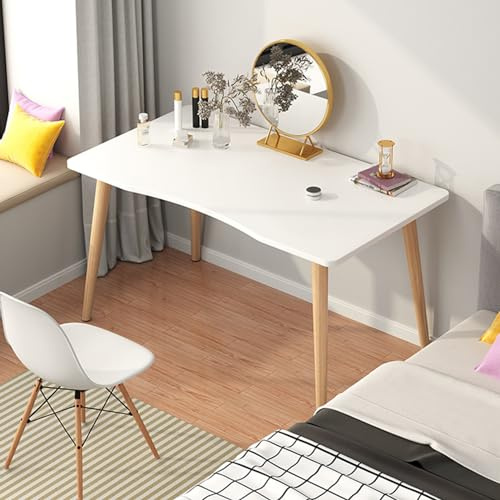 Lamphle Escritorio para computadora y oficina en casa, estilo nórdico, mesa de escritura moderna y sencilla de madera con borde ergonómico, estación de