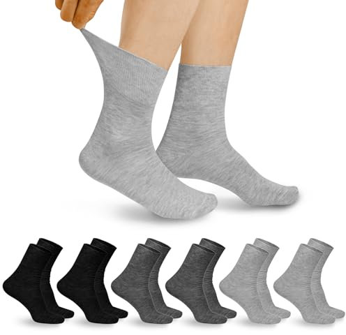 Aomig Diabetiker Socken 6 Paar für Herren und Damen - Schwarz Ohne Gummibund - Bambus mit Lycra, Nahtlos am Zehenansatz, für Senioren Geeignet