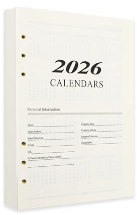 AxeWoodz 2026 Calendar Planner Refill Paper A5 Monthly Planner Binder Inserts 6 Hole Punched Loose Leaf Filler Paper Lined Planner Refills