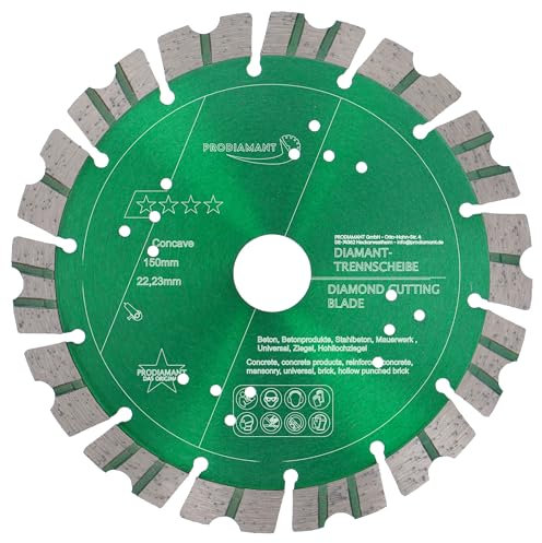 PRODIAMANT Disque à tronçonner diamanté concave Turbo de qualité supérieure - 150 mm x 22,2 mm - Pour pierre, béton, coupe à sec