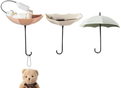 Jomewory Portallaves Adhesivo Para Pared,Portallaves Adhesivo De Montaje En Pared, 3X Ganchos de Ducha Paraguas, Ganchos decorativos de pared, ganchos de ducha resistentes para sombrero, toalla,