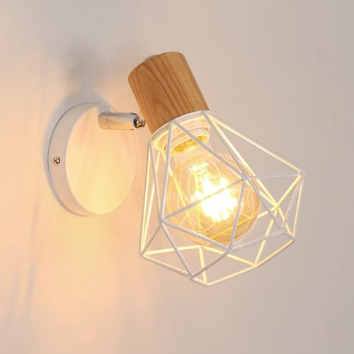 Toolight Wandleuchte Innen Vintage, Wandleuchte 350° Schwenkbar aus Holz, Wandstrahler Industrial Retro Lampe Wandspot E27 Wohnzimmer Schlafzimmer Büro Küche Flur, Max 60W(Ohne Leuchtmittel)