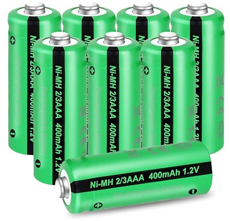 PKCELL NIMH 2/3AAA batteri uppladdningsbart batteri (ej AAA), 1,2 V 400 mAh för solcellslampor, 8 stycken (Obs: Det är 2/3AAA, kortare än AAA-batterier.)