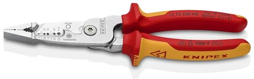 KNIPEX Multifunktions-Elektrikerzange metrisches Modell auf SB-Karte verchromt isoliert mit Mehrkomponenten-Hüllen, VDE-geprüft 200, 13 76 200 ME SB