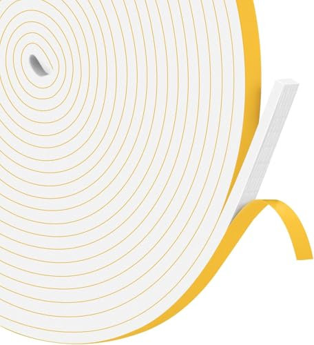 YIMIKI 1 Roll 6mm (W) X 3mm(T) High Density Adhesive Foam Weather Strip Seal for Window and Door, Foam Seal Tape Air Conditioner Weather Stripping Seal Total 5M Long