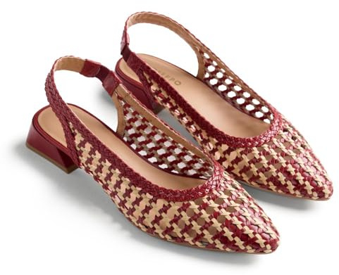 GIOSEPPO HOUNSLOW - Zapatos de Tacón Estilo Salones Destalonados de Piel Trenzada a Mano, Punta Afilada, Tacón Tipo Bloque Metalizado, Elástico en el Tobillo, Color Rojo, Talla 36