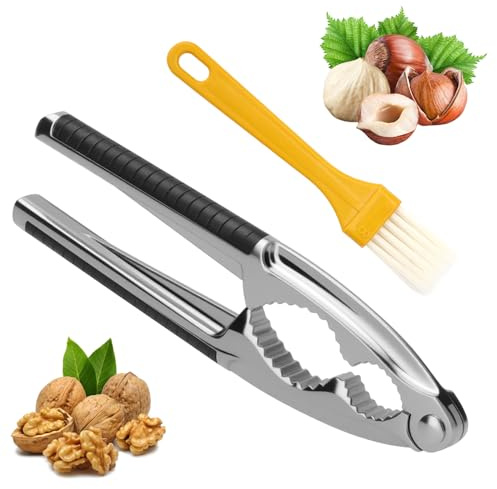 KQDRAVINE Schiaccianoci di alta qualità, in acciaio inox, con impugnatura antiscivolo, per noci Pecan, noci e nocciole del Brasile (nero)
