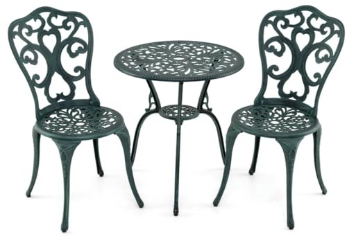 Helloshop26 Lot de 3 pièces Ensemble Bistro extérieur 60 x 66 cm résistant aux intempéries Confortable élégant en Aluminium Vert 20_0013435