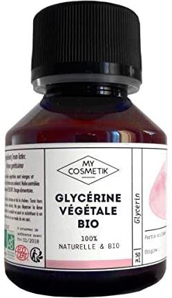MyCosmetik - Glycérine végétale BIO AB 100% Pure et Naturelle - Actif cosmétique - Hydratant et adoucissant - 50 ml