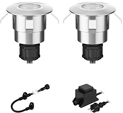 ledscom.de Lampada da incasso a pavimento a LED Atria per esterni alluminio bianco caldo, 14lm ciascuno, IP65, 40mm Ø set di 2