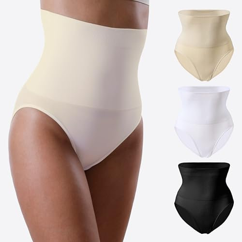 3er Pack Yenita® Damen Miederslip mit Bauchweg-Effekt, Figurformender Slip, X-Large, schwarz/weiss/haut