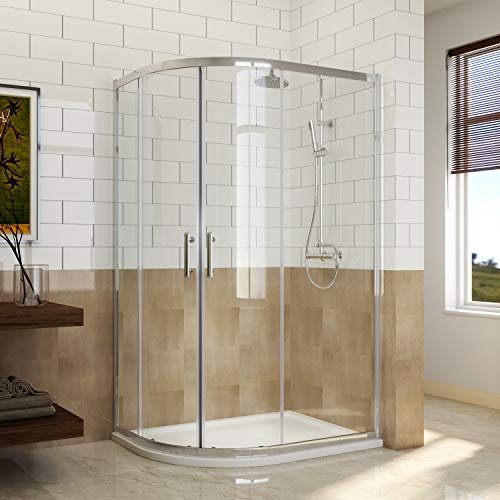 ELEGANT 900 x 800 mm Left Entry Quadrant Shower Enclosure 6mm Easy Clean Glass Sliding Door Shower Cubicle with Tray