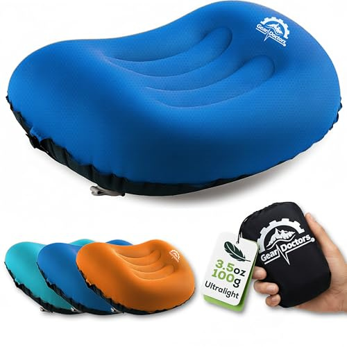 Gear Doctors 3.5oz Compact Ultralight Inflatable Camping Pillow —Inflatable Camp Pillow —Backpacking Pillows Ultralight—Camping Pillows for Sleeping, Hiking, Travel, Beach, Office, Neck, Lumper [Blue]