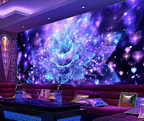 Fototapete 3D Tapete Kinderzimmer Deko Blau Lila Leuchtende Blumen Tapeten Vliestapete Wandbilder Wohnzimmer Schlafzimmer Wanddeko 200cmx140cm