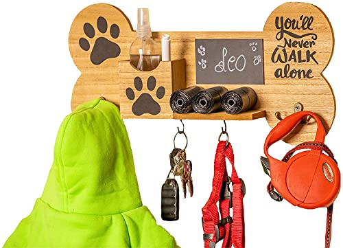 Emotiset hölzerne Wandaufhänger mit 6 Haken Ideal für hängende Leinen und Zubehör für Ihren Hund oder Pet.Customizable mit Chalkboard enthält Kreide Marker.Gift Tierliebhaber.
