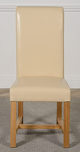 Oak Furniture King Washington Dining Chairs Set of 8 – Cream Leather Upholstered Kitchen Chairs with Cushion Back & Solid Oak Legs, Modern Dining Room Seating, Fully Assembled