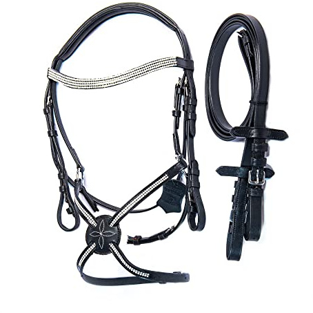 Wonder Care Top Grain Cowhide Leather English Bridle Snaffle Horse Bridle Noseband with Browband Horse Bit Bridle Cross Over Full with Reins Bridles for Horses
