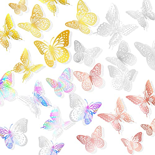 144 Pieces 3D Butterfly Wall Decoration Stickers - 12 Styles, 3 Sizes, Multicolor Removable Decor for Room, Cake, Birthday, Party, Bedroom, Wedding (Mixed Colors)