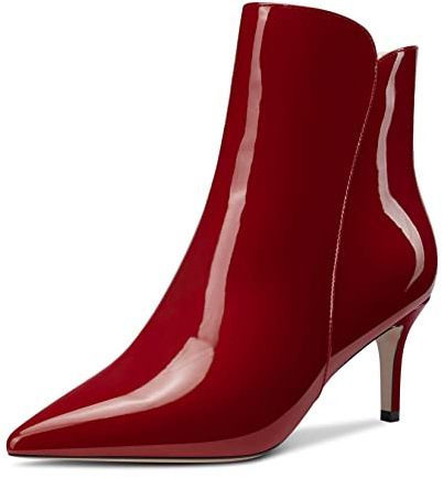 Aachcol Donna Stivaletti Chiusa a Punta Slip-on Spillo Medio Tacco Heel Verniciata Cerniera Borgogna Rosso 6 CM 37 EU
