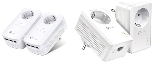 TP-Link Powerline Adapter Set TL-PA8030P KIT weiß & Powerline Adapter Set TL-PA7017P KIT(1000Mbit/s Homeplug AV2, mit Steckdose, 2 Gigabit Ports, Plug&Play) weiß