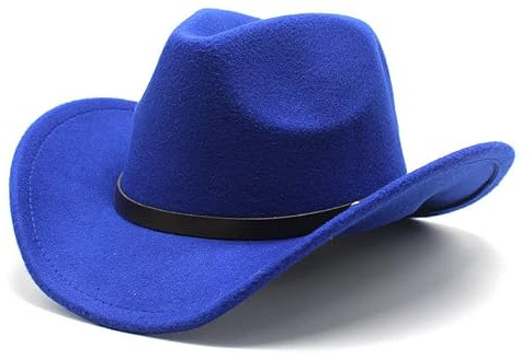 Xingyue Aile topp & Cowboy Hattar Western Cowboy filtmössa Höst och vinter Curled Rimm Imitation Wool Jazz Hat Denim Hatt (Färg : Blå)