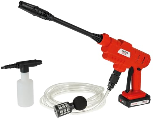 WALTER Akku Druckreiniger 20 V, kompaktes Design, 5 m Wasserschlauch, max. Arbeitsdruck 24 bar, Pumpenleistung 198L/Stunde, max. Akkulaufzeit 45 min, kabellos für mehr Mobilität, verstellbare Düse