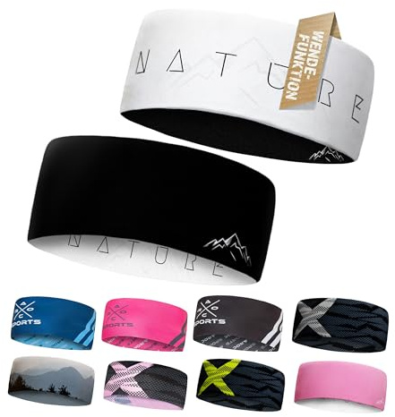 Atmungsaktives Sport Stirnband Damen & Herren - schnelltrocknendes Kopfband zum Wenden - leichtes & elastisches Haarband, winddichtes Schweißband Stirn (schwarz/weiß)