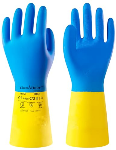 AnTools 2 Paia di Guanti da Lavoro Chimici in Miscela di Neoprene e Gomma, Guanti Industriali Protettivi Resistenti ad Acidi e Alcali, Hazmat, per Uso Professionale e Pulizia, 9/L