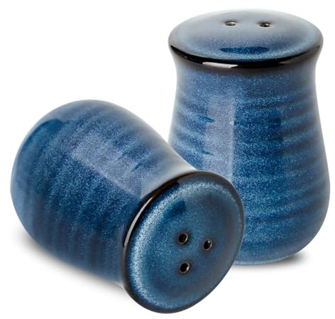 Salt and Pepper Shakers, Hasense Blue Salt Shakers Set of 2 with Silicone Stoppers, Ceramic Spice Dispenser for Home Kitchen Restaurant Decor, Perfect for Kitchen Gadgets Cooking Table and BBQ