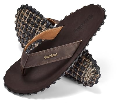 Gumbies Vegovert - Flip Flops aus recycelten Materialien - robuste Sohle aus wiederverwerteten Autoreifen, weiches Fußbett aus EVA und Algenschaum, bequemer Riemen aus veganem Leder - Brown, 42