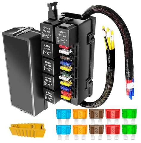 Gebildet 12V Säkringsreläbox med 6 reläer och 11-vägs ATC/ATO Bladsäkringar, Förkopplad Säkring och reläbox 12Vlot relä Säkringsboxblock för Bilbåtar(Patent No. 015027677)