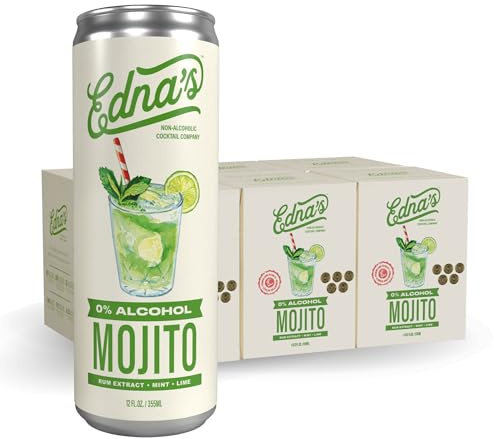 Edna’s Lime Mojito Non-Alcoholic Sparkling Cocktail – 24-Pack, 12 fl. oz Cans, Rum Extract, Alcohol-Free, Premium Mixer