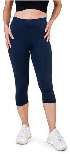 SES Legging Capri en Coton pour Femme - Opaque avec Ajustement Parfait 32-34 à 56-58 - Style 3/4 Élastique
