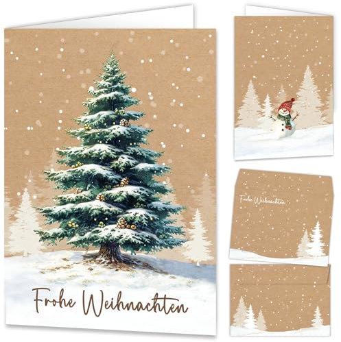 Weihnachtskarten mit Umschlag 15er Set, Hochwertig klappkarten, Schöne Weihnachtskarte Weihnachtspostkarten Christmas Cards mit Umschlägen für deine Weihnachtsgruß, Frohe Weihnachten Merry Christmas