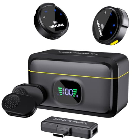 WAVLINK Microfono Inalambrico de Solapa para Phone 14/13/12/11 y Entrada Lighning, 328ft Rango, Clip en la Solapa de Sistema de Micrófono, Grabación de Vídeo (2 * TX + 1 * RX)