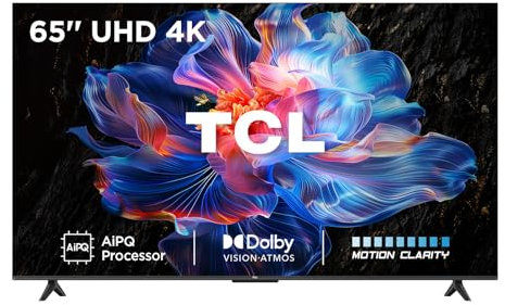 TCL 65V6C-UK 65 4K Ultra HD, HDR TV, Smart TV Powered by Google TV (Dolby Audio, Voice Control, compatible with Google assistant, Chromecast built-in, 2025 New Model)