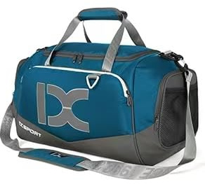 INOXTO Grands Sports Pliables Voyage en Bas avec Une Poche Humide Et SèChe Et Un Compartiment à Chaussures, Week-End Pendant La Nuit Camping Down Sac pour Hommes Et Femmes (Bleu avec Blanc)