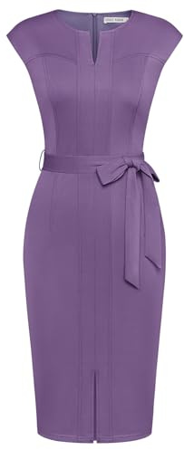 GRACE KARIN Ladies Bodycon Dress Belted Cap Sleeve Cocktail Business Dress Light Purple XXL