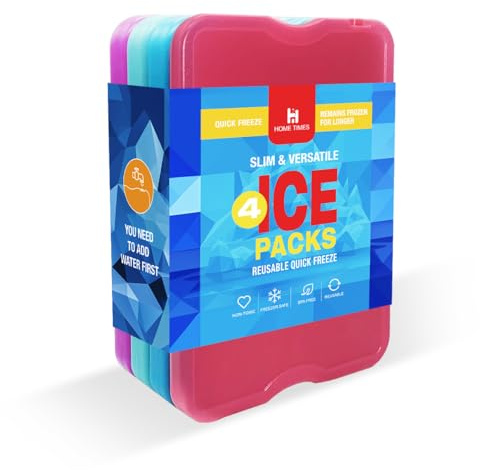 hometimestore Pain de Glace Réfrigérant Ultra-Plat pour Sac Isotherme, sans BPA, Réutilisable et Compact pour Camping, Pêche, Road Trip et Plage, Lot de 4