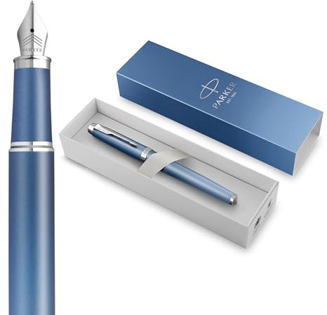 PARKER IM Writing Rituals Füller | Gehäuse in ruhevollem Blau mit Farbverlauf und Chrome-Zierteilen | Füllfederhalter mit Feiner Feder | blaue Tinte | Geschenkbox