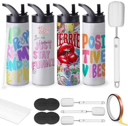 20oz Sublimation Cup for Cup Heat Press Machine,Cafultgo 4 Sublimation Cup Blank Set, Double Wall Insulation, with Lid & Straw, Suitable for Mountain Climbing, Work, and Travel (4)