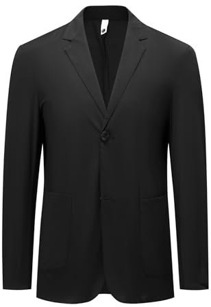 YFFUSHI Blazer Homme Décontracté Regular Fit Soie Glacée Veste Costume Respirante 2 Boutons Revers Cran, Noir, M