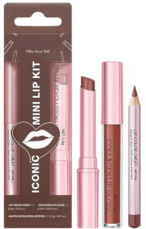 3 pezzi Set labbra: Rossetto liquido opaco, balsamo per le labbra e matita per le labbra, balsamo per le labbra idratante, colorato, rosa, balsamo per le labbra al collagene per labbra secche (Marrone