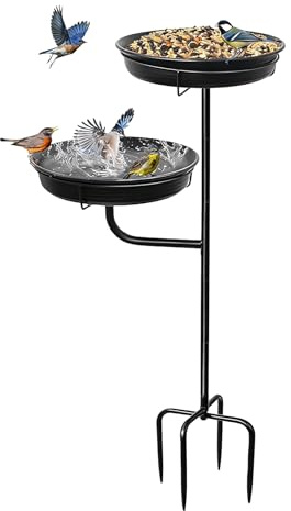 Vasca per uccelli per esterni, in metallo con base a 4 rebbi, supporto per vasca per uccelli, per esterni, cortile, patio, patio, padiglione, prato, decorazione per la casa e il paesaggio