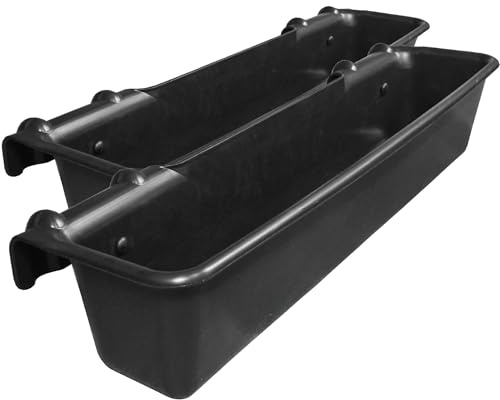 Hook Over Feeder Horse Cattle Goat Manger Mountable Livestock Feed Bucket Trough - Black - 50 Litre - Pack of 2