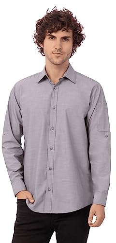 Chef Works Men's Chambray Shirt, Grey, Large